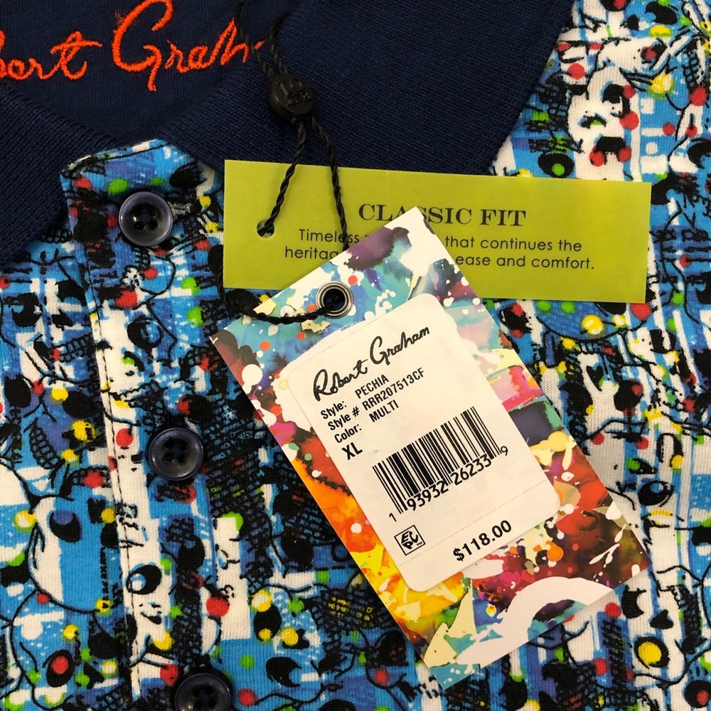 Robert Graham Pechia Short Sleeve Polo Shirt NWT - Picture 8 of 12